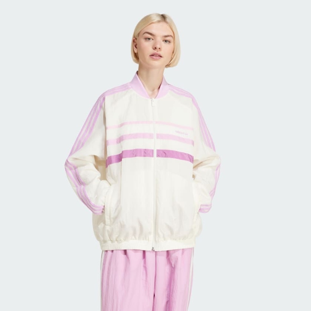 Adidas Women's Light Pink and White Bomber Jacket